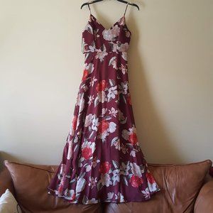 Into Bloom Burgundy Floral Print Maxi Dress
